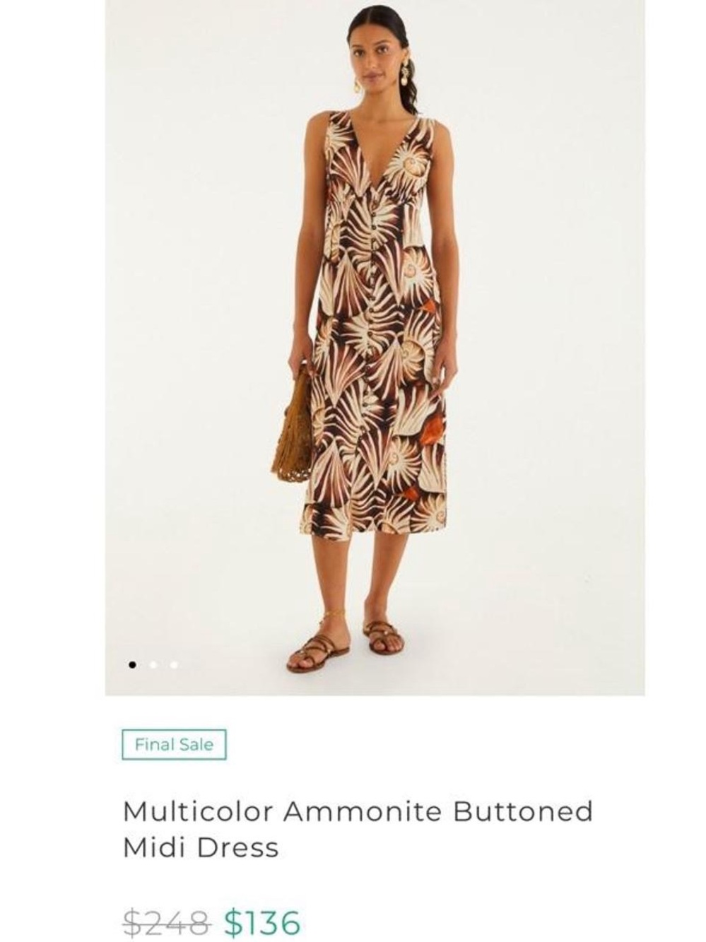 Anthropologie Tropical Leaf Print Midi Dress - Brown & Cream Accents